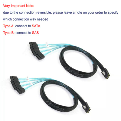 2x Mini SAS to 4-SATA SFF-8087 Multi-Lane Forward Breakout Internal Cable 50CM 