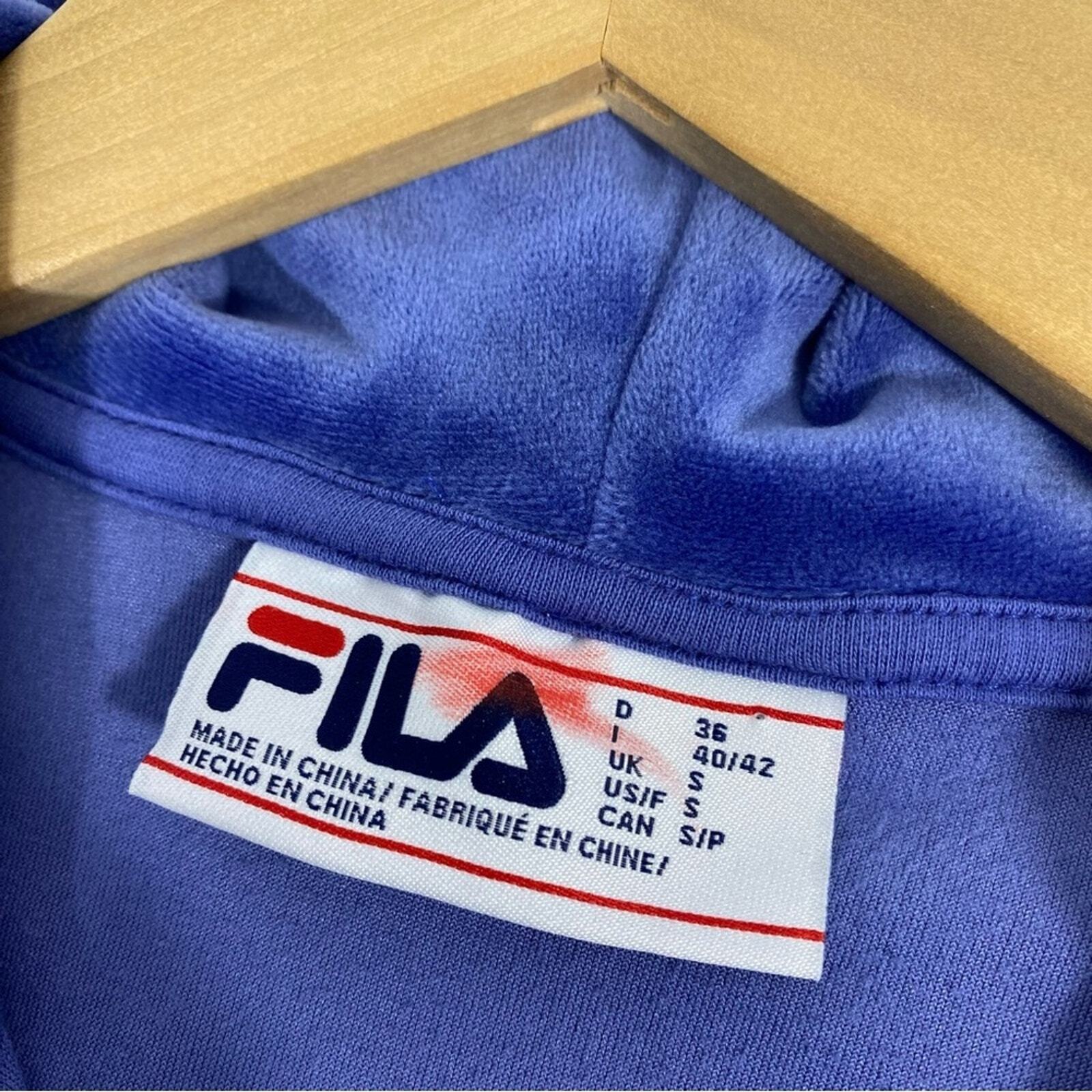 Fila maglione donna velluto felpa con cappuccio viola piccolo blu mezza zip sportivo