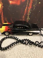 Vintage Telemania '57 Chevy Black with Flames Corded Telephone WORKS!