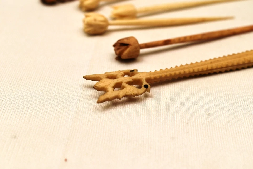 Vintage Hair Bun Stick Nada Stick Crochet Hook Needle Pin Hand Crafted Carved 7P - Изображение 4 из 4