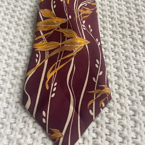 Galli's 100% silk necktie maroon gold white fish goldfish