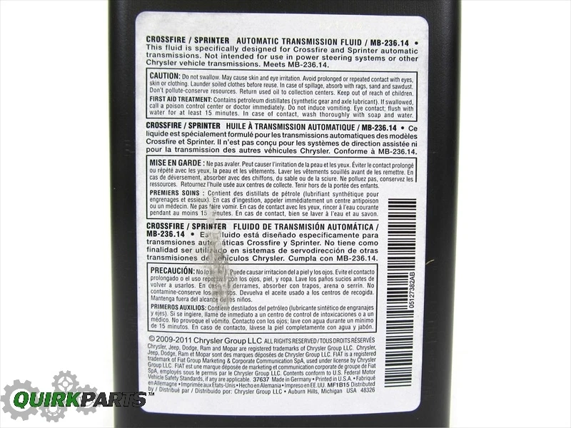 LÍQUIDO DE TRANSMISIÓN AUTOMÁTICA CROSSFIRE SPRINTER NAG1 1 CUARTO NUEVO MOPAR GENUINO Foto 4 de 4