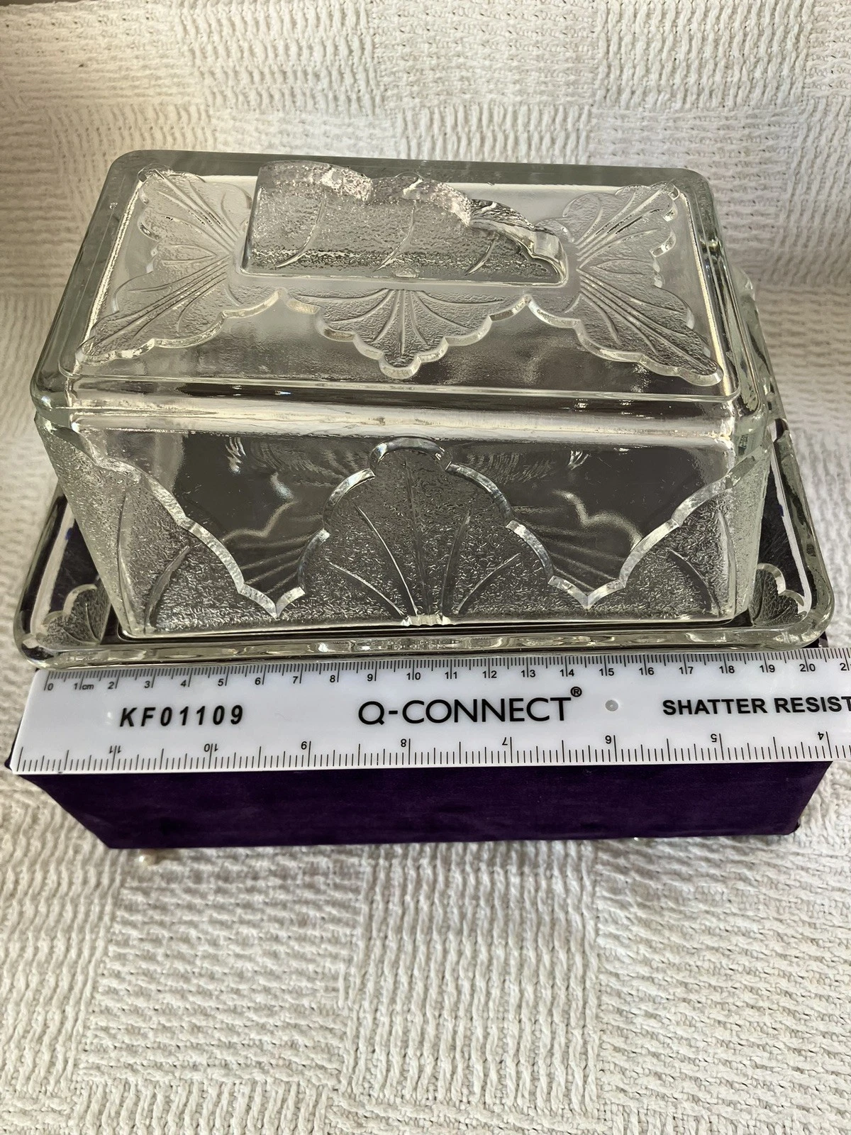 Vintage Art Deco Lg Clear Pressed Glass Lidded Cheese Dish Sherdley Glassworks