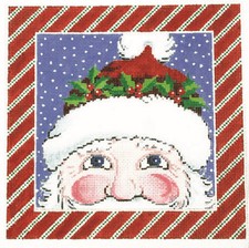 Christmas Santa Claus in Holly Hat handpainted Needlepoint Canvas by LEE 16 Mesh