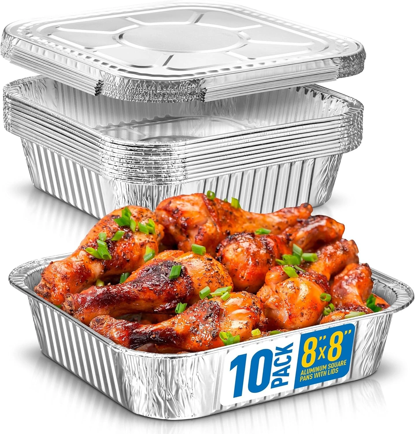 8x8 Disposable Aluminum Pans With Lids - 10 Pack Foil Pans For Cooking, Bakin...