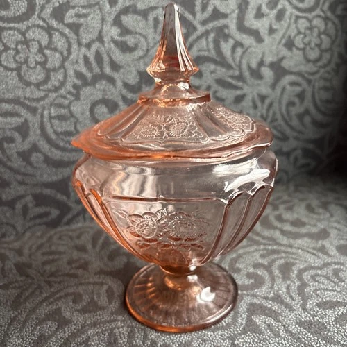 Anchor Hocking Mayfair Pink Depression Glass Compote Candy Dish 1930s EUC
