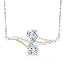 0.89 Cttw Heart Shape Aquamarine 925 Silver and 10K Yellow Gold Lab Grown