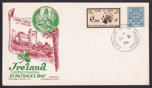Ireland, 1959 St. Patrick's Day FDC. Scarce 'STAEHLE' Cachet. 'CAHIR' CDS Cancel