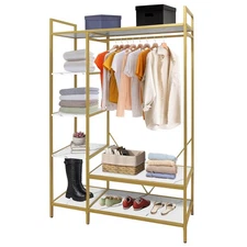 Heavy Duty Coat and Shoe Rack,Freestanding Closet Organizer Metal Wardrobe Cl...