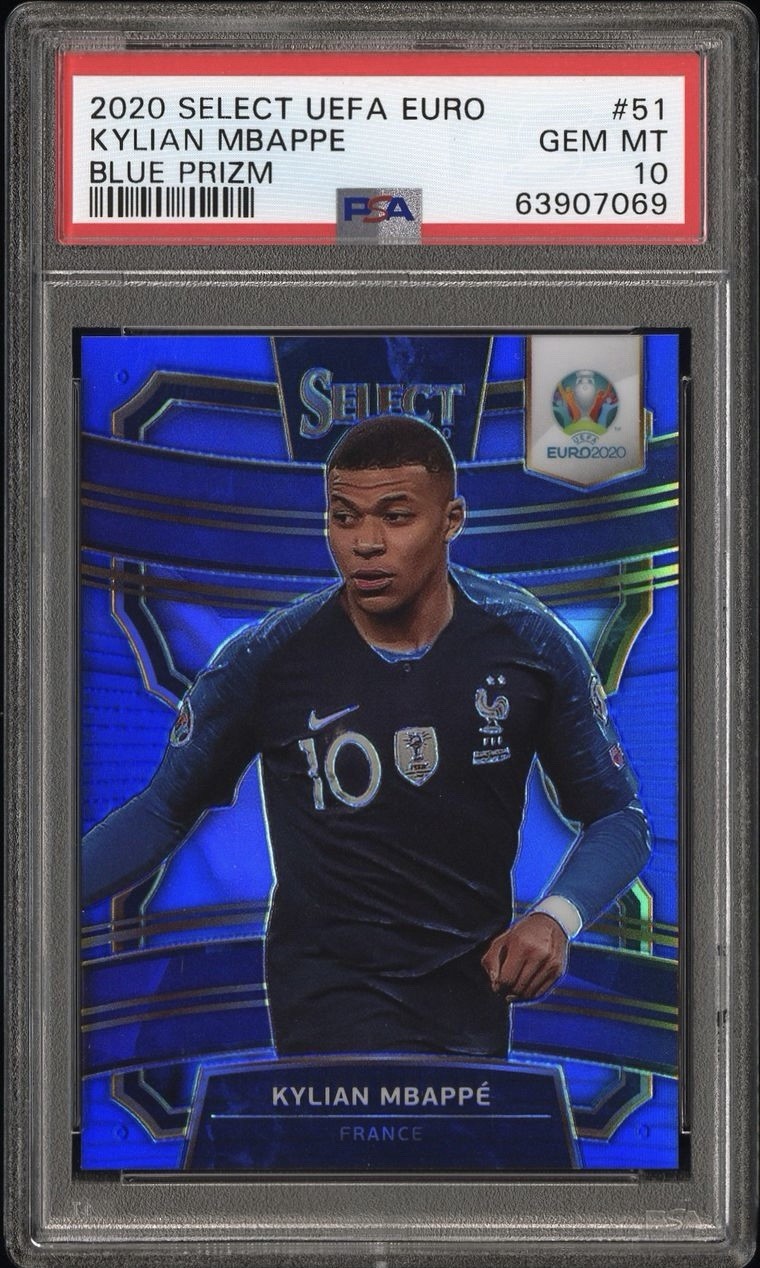 2020 Select Euros Kylian Mbappe Blue Prizm 114/225 Terrace PSA 10 view 1
