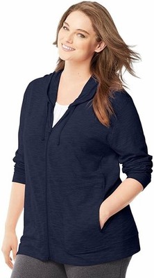 Just My Size Women`s Plus-Size Slub Jersey Full-Zip Hoodie, J346, 1X, Navy