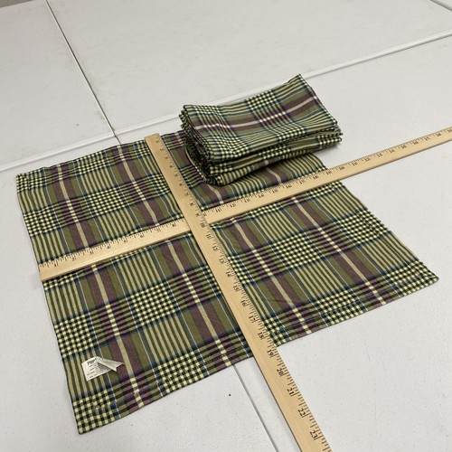 6 Pier 1 Cotton Napkins 19” Country Tartan Plaid Burgundy Green Blue Tan Vintage - Picture 2 of 10