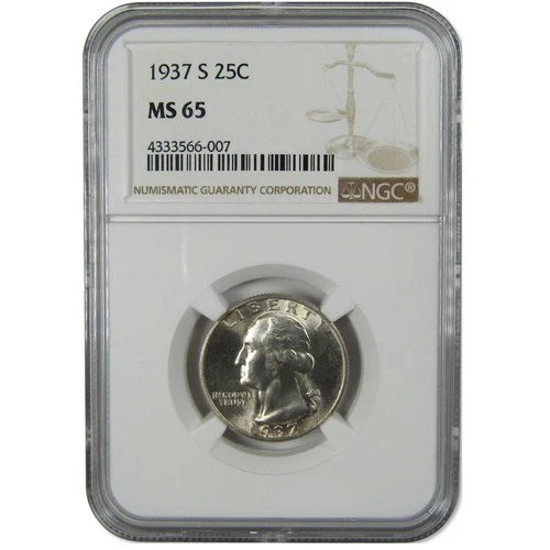 1937 S Washington Silver Quarter MS 65 NGC Uncirculated 25c Coin