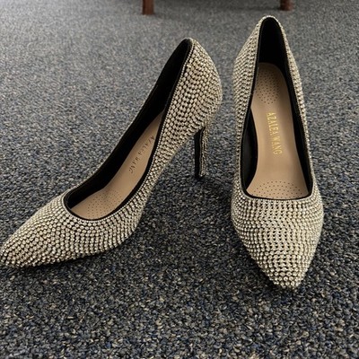 AZALEA WANG Baguette Rhinestone Pumps Stiletto Heel 8.5 Metallic Silver