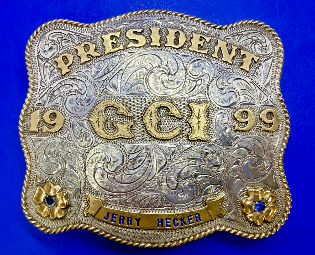 President GCI 99 Vintage Jeweled Trophy Belt Buckle -Carlos Silver