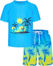 Boys Two-Piece Rash Guard and Swim Trunks Set for Kids