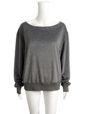 Michael Stars Velour Velvet Long Sleeve Pullover Sweater Top Women Large Gray