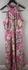 Tahari Dress Pink Halter Maxi Size 12 Paisley Floral Flowy Long