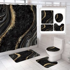 4Pcs Luxury Marble Shower Curtain Sets, Bathroom Sets with Shower Curtain, Li...