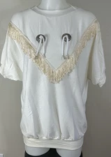 NOS Vintage Large Cream White Tassel Cowgirl Costume NEW Fringe Shirt Western