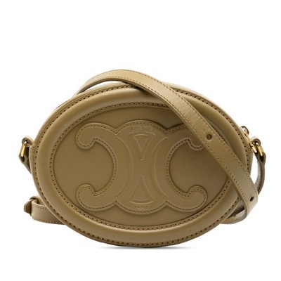 Celine Small Calfskin Cuir Triomphe Oval Crossbody Umhängetasche Olivgrün