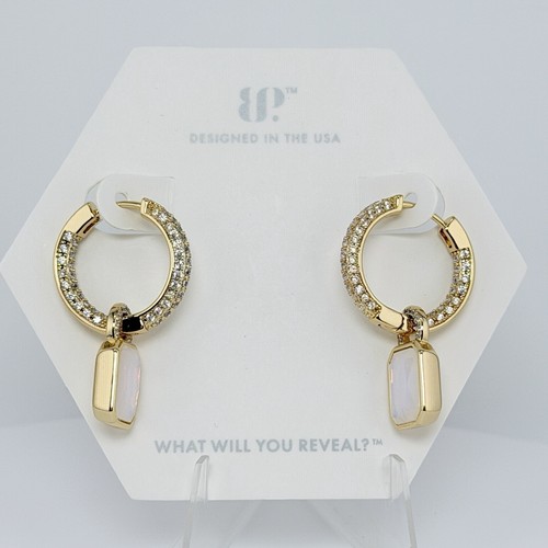 Bomb Party Earrings "Chic Green Glam" Moonstone on Yellow Gold