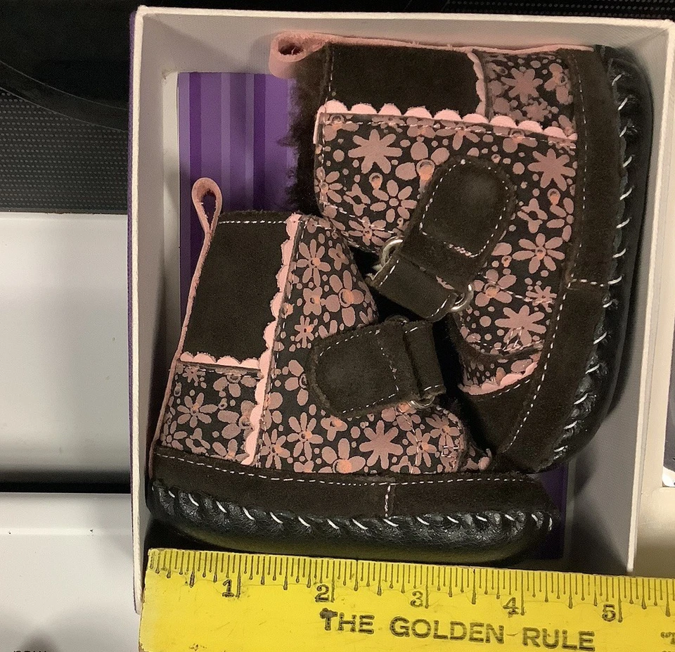 Новый Pediped оригиналы - розовый и коричневый, кожи и искусственного меха ботинки 0-6 месяцев - Изображение 4 из 4