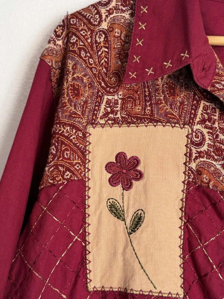 Bobbie Brooks Mujer Botón Abajo Patchwork Camisa Chaqueta Chaqueta Talla 22W/24W Otoño Foto 4 de 4