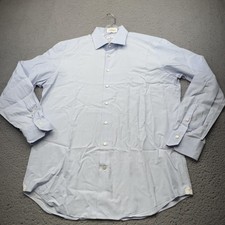Emanuel Berg Dress Shirt Mens 17.5 34/35 Blue Solid Hand Made Business Casual