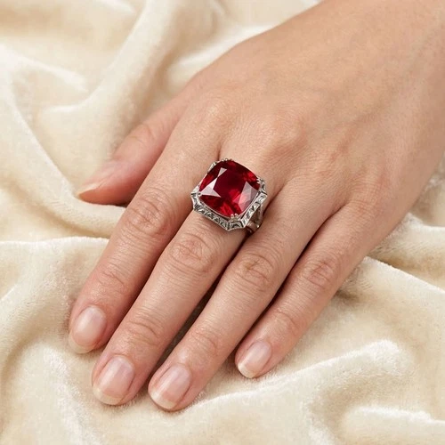 Sparkling Red Tourmaline Cushion 20.45Ct 925 Sterling Silver White Gold Rings