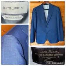 499 Suitsupply Lazio slim 100 Wool VBC perennial Mid Blue Suit Blazer 34R