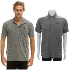 Image of NEW Aviator Nation Heather Grey Polo Shirt Made USA Tri-Blend Logo Top Medium