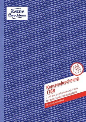 AVERY Zweckform Formularbuch ''Kassenabrechnung'' A4 2 x 40 Blatt