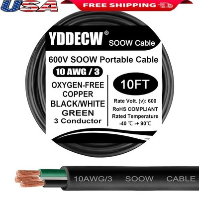 Heavy Duty SOOW Cable 600V 3 Conductor Oil Water Resistant Industrial Wire New