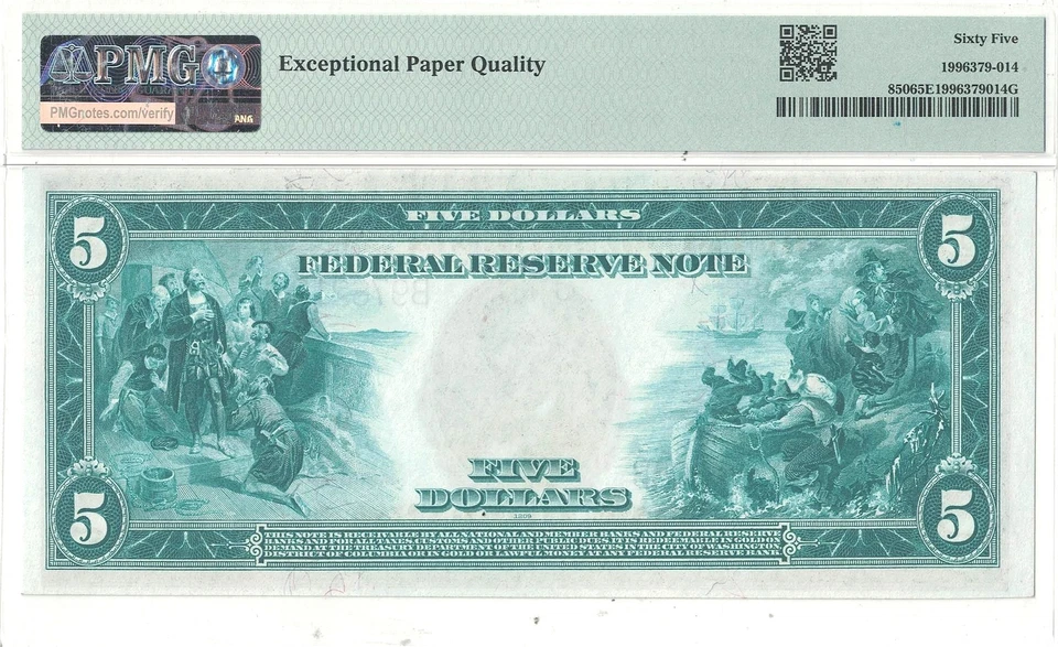1914 $5 Federal Reserve Note Fr-850 PMG Gem CU-65 EPQ - Image 3 of 3