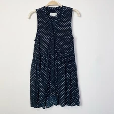 By Anthropologie Nia Polka Dot Button Front Tank Tunic Top Small Dark Navy White