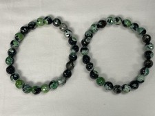 8mm Faceted Orca Agate Beaded Stretch Bracelet Black/Green Price For 1