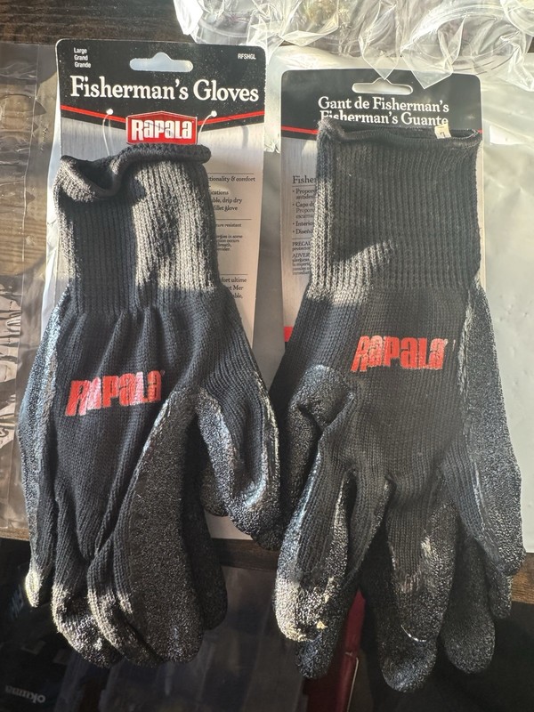 2pr.-RAPALA Fishermans Fishing Gloves Protective Non Slip Latex Coating Black LG