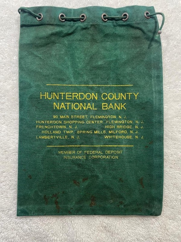 Vintage Canvas Bank Bag Hunterdon County National Bank Flemington New Jersey