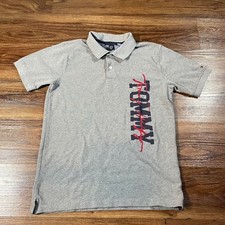 Tommy Hilfiger Boys Classic Polo Collar Shirt Gray Short Sleeves Size L 16/18