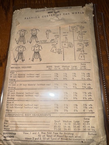 Advance Pattern 4312 1940’s Apron Complete Size Medium - Picture 2 of 2