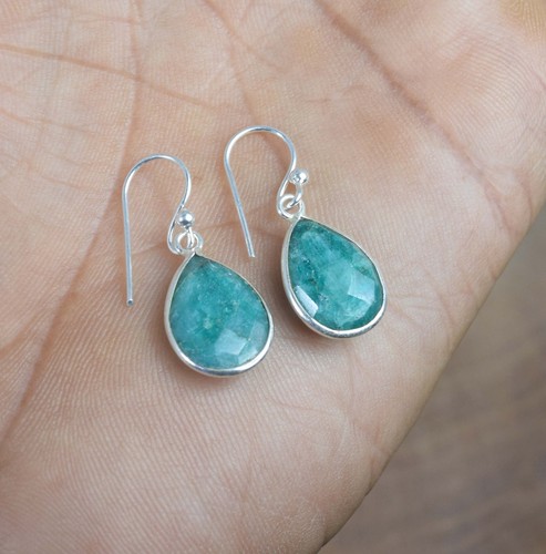 925 Solid Sterling Silver Green Onyx,Garnet Multi Stone Hook Earring Ji760 - Picture 62 of 81