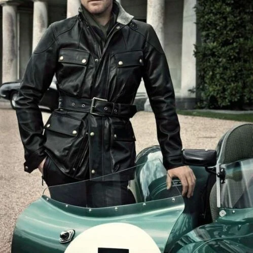 Mens Leather Car Coat Black Soft Real Lambskin Leather 3/4 Classic Duffle Jacket
