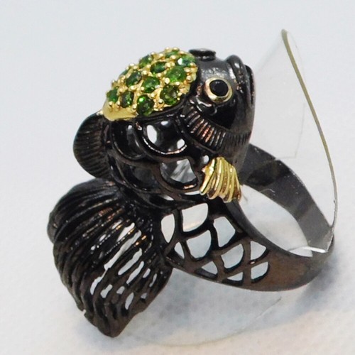 Chromdiopsid Spinell Ring FISCH 925 Silber 585 Gelbgold vergoldet 18,4 mm 58 - Bild 1 von 5