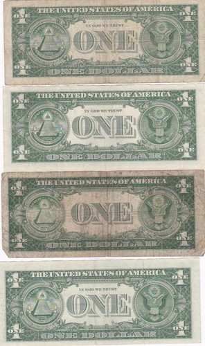KAPPYSCOINS WC214 ESTATE LOT OF FOUR OLD $1 .00 SILVER CERTIFICATES CIRCS - Picture 2 of 2