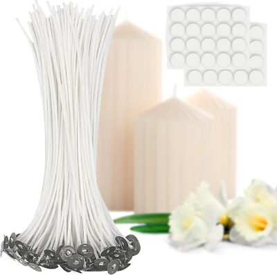 200PCS Candle Wicks 10 Inch with Stickers   100PCS Large Cotton... 