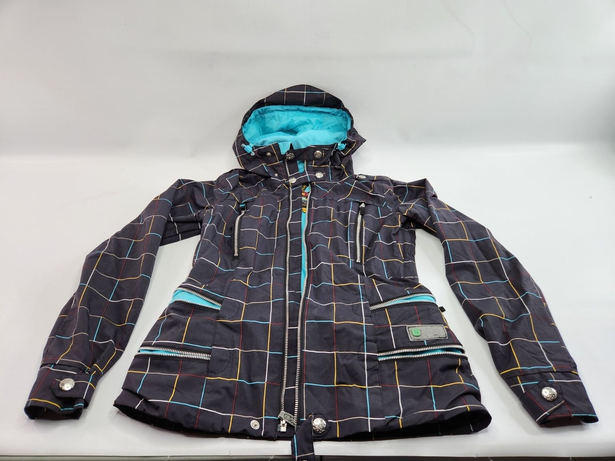 Burton Dry Ride Small Snowboard Ski Jacket Zip Black Blue Plaid