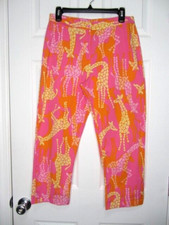 Lilly Pulitzer Capri Pants Women's SZ 6 Cotton Pink Beach Coastal Giraffes