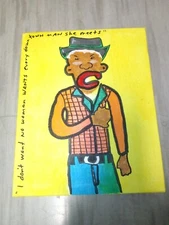 original art stretched canvas 8 x 10" Homage to Outsider Art #2 outsider art