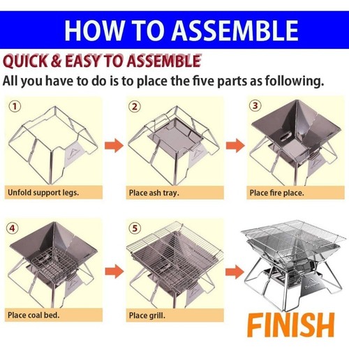 CAMPINGMOON Stainless Steel Foldable Camping Grills Portable ,14-in - Picture 4 of 6